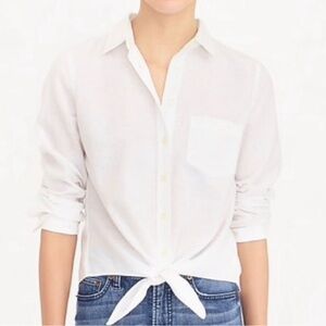 J.Crew Factory Tie Front Button Down Blouse Cotton Linen Long Sleeve Coastal